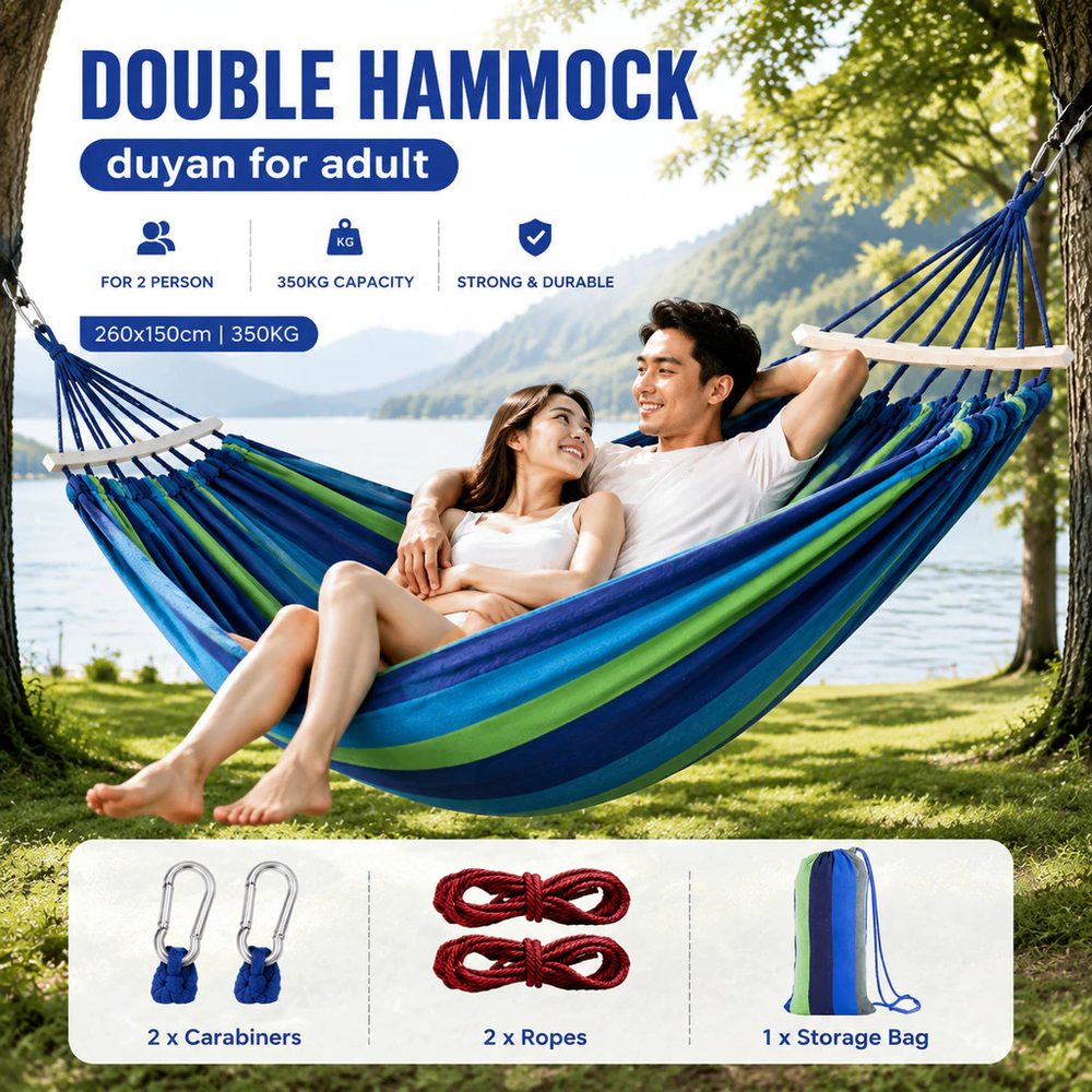 Double camping hammock with carry bag