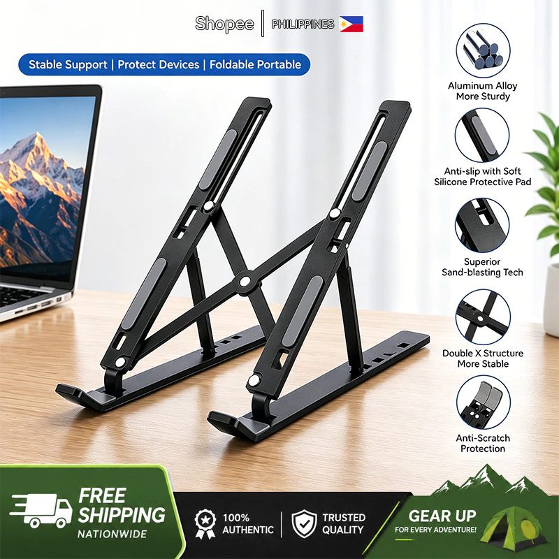 Aluminum alloy foldable laptop stand with silicone pads