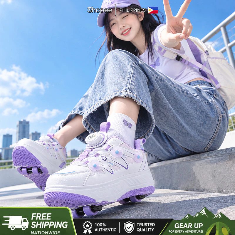 Roller skate shoes with retractable wheels for kids and teens